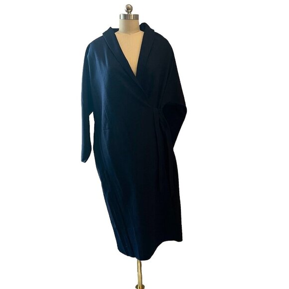 Eileen Fisher Boiled Wool Shawl Wrap Jacket Size Petite Large Midnight Navy Blue - Picture 2 of 14
